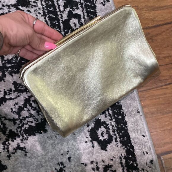 Vince Camuto metallic gold genuine leather clutch - Picture 4 of 10